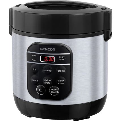 Sencor - Arrocera multifunción 350 W/230 V 0,6 l acero inoxidable/negra