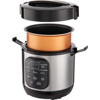 Sencor - Arrocera multifunción 350 W/230 V 0,6 l acero inoxidable/negra