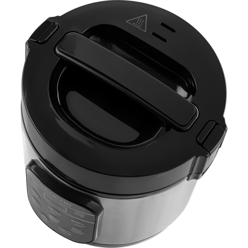 Sencor - Arrocera multifunción 350 W/230 V 0,6 l acero inoxidable/negra