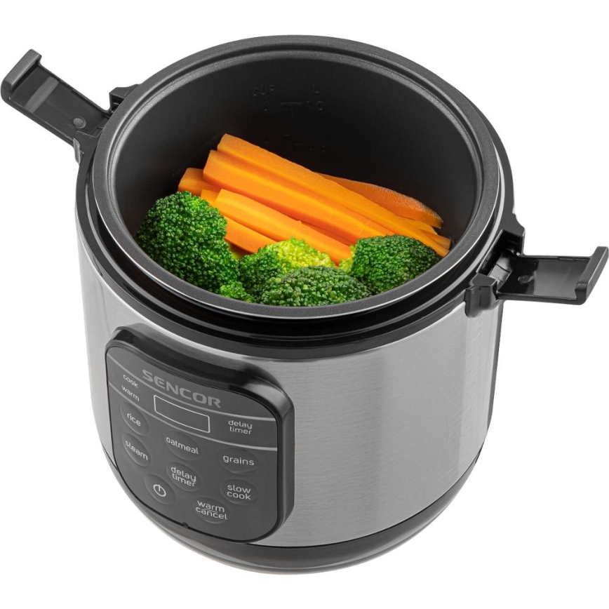 Sencor - Arrocera multifunción 350 W/230 V 0,6 l acero inoxidable/negra