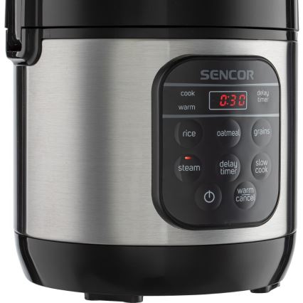 Sencor - Arrocera multifunción 350 W/230 V 0,6 l acero inoxidable/negra