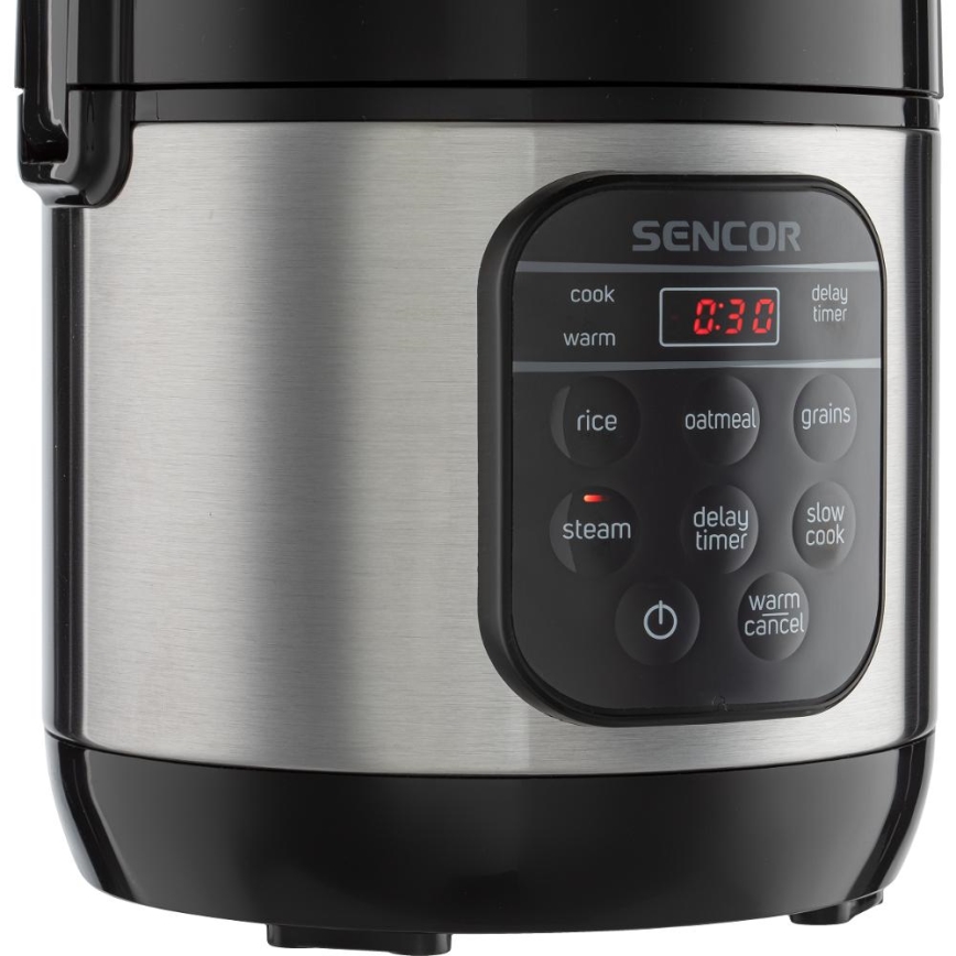 Sencor - Arrocera multifunción 350 W/230 V 0,6 l acero inoxidable/negra