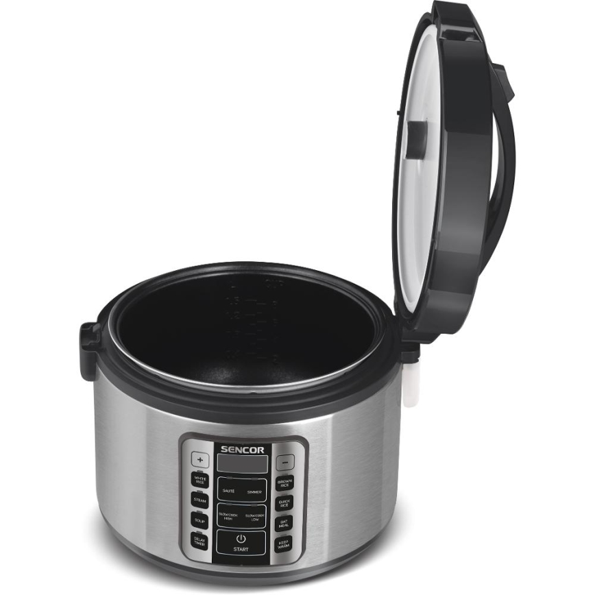 Sencor - Arrocera multifunción 700 W/230 V 1,5 l acero inoxidable/negro