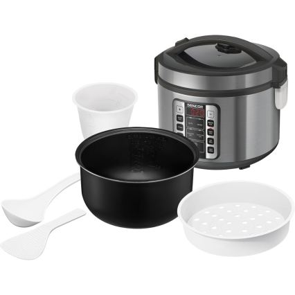 Sencor - Arrocera multifunción 700 W/230 V 1,5 l acero inoxidable/negro