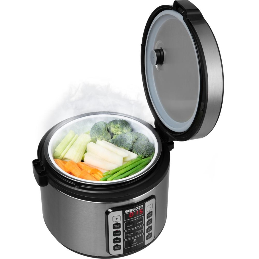 Sencor - Arrocera multifunción 700 W/230 V 1,5 l acero inoxidable/negro