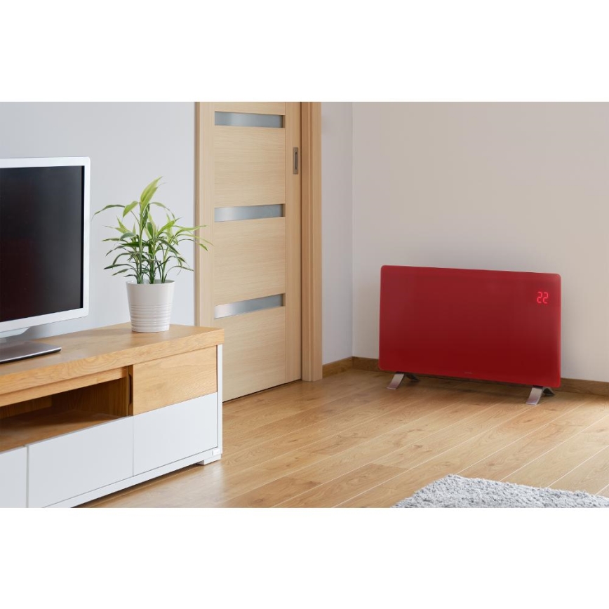 Sencor - Calefactor/convector eléctrico inteligente 1200/2400W/230V IP24 Wi-Fi rojo