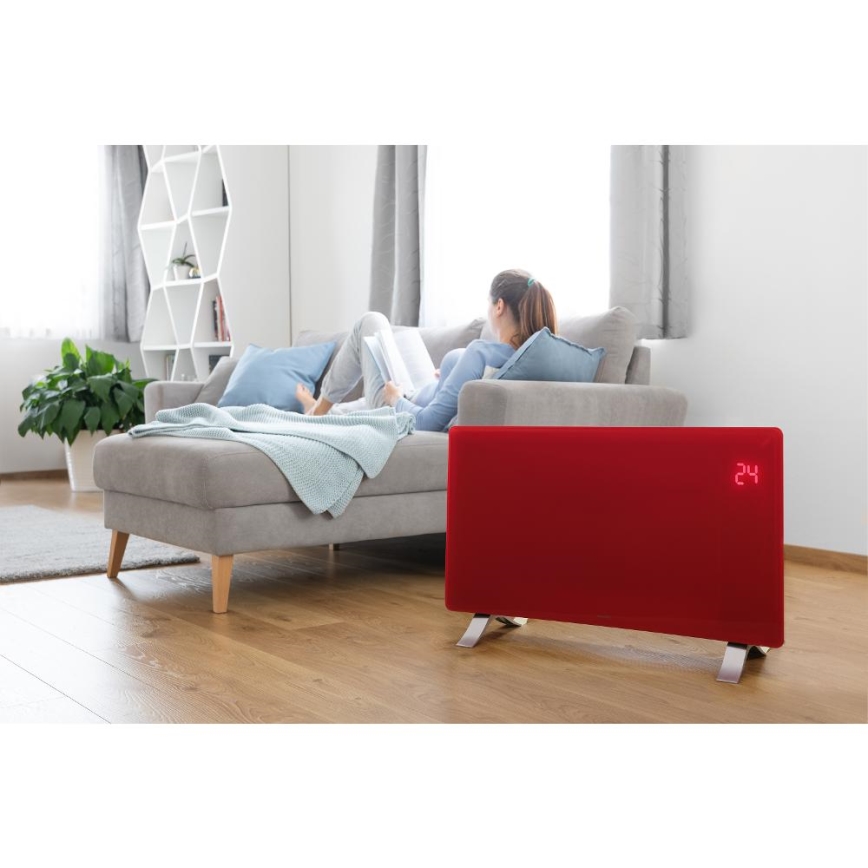 Sencor - Calefactor/convector eléctrico inteligente 1200/2400W/230V IP24 Wi-Fi rojo