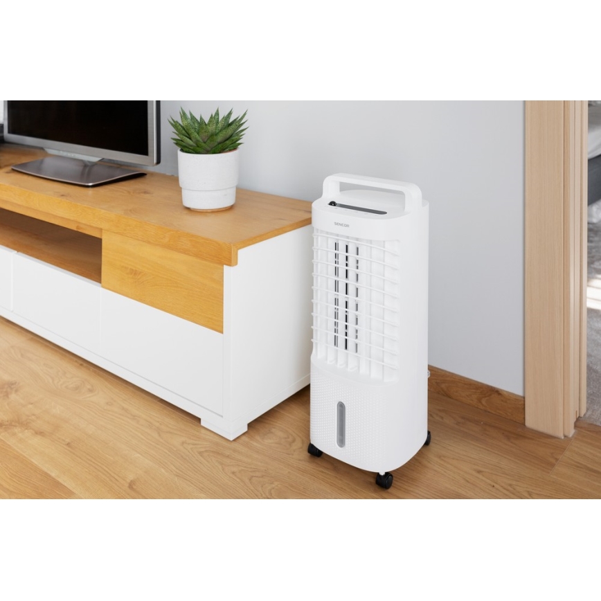 Sencor - Enfriador de aire portátil con pantalla LED 3 en 1 45W/230V blanco + mando a distancia
