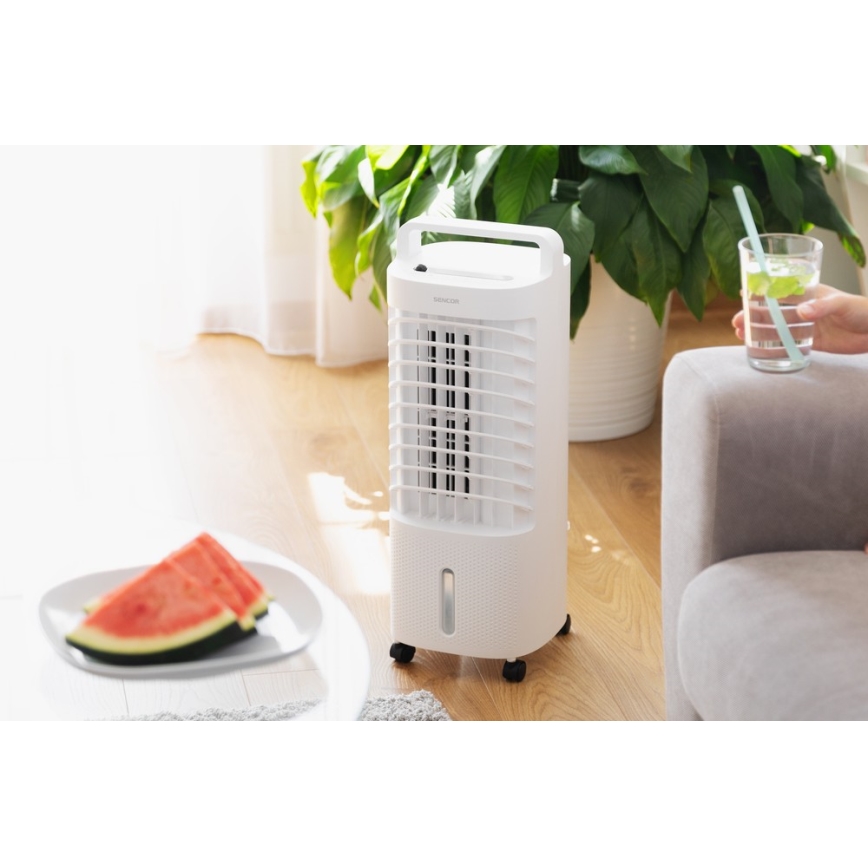 Sencor - Enfriador de aire portátil con pantalla LED 3 en 1 45W/230V blanco + mando a distancia