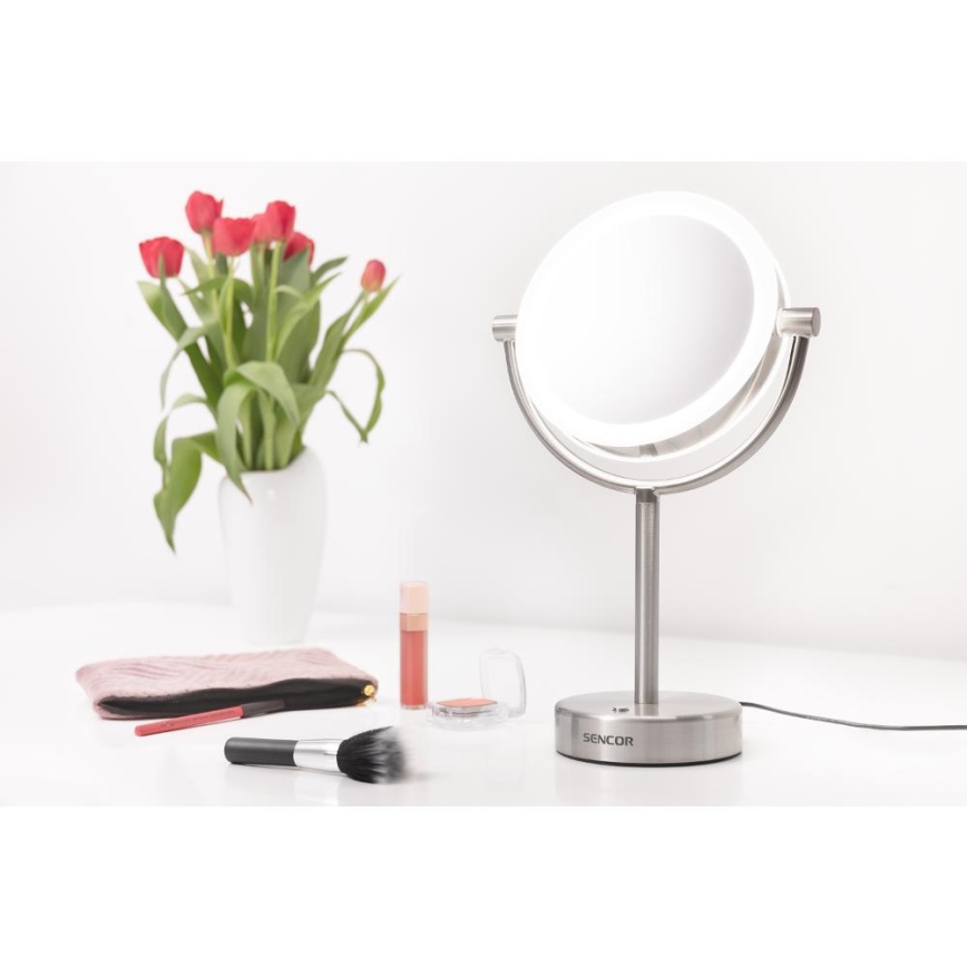 Sencor - Espejo cosmético con retroiluminación LED LED/5W/230V acero inoxidable