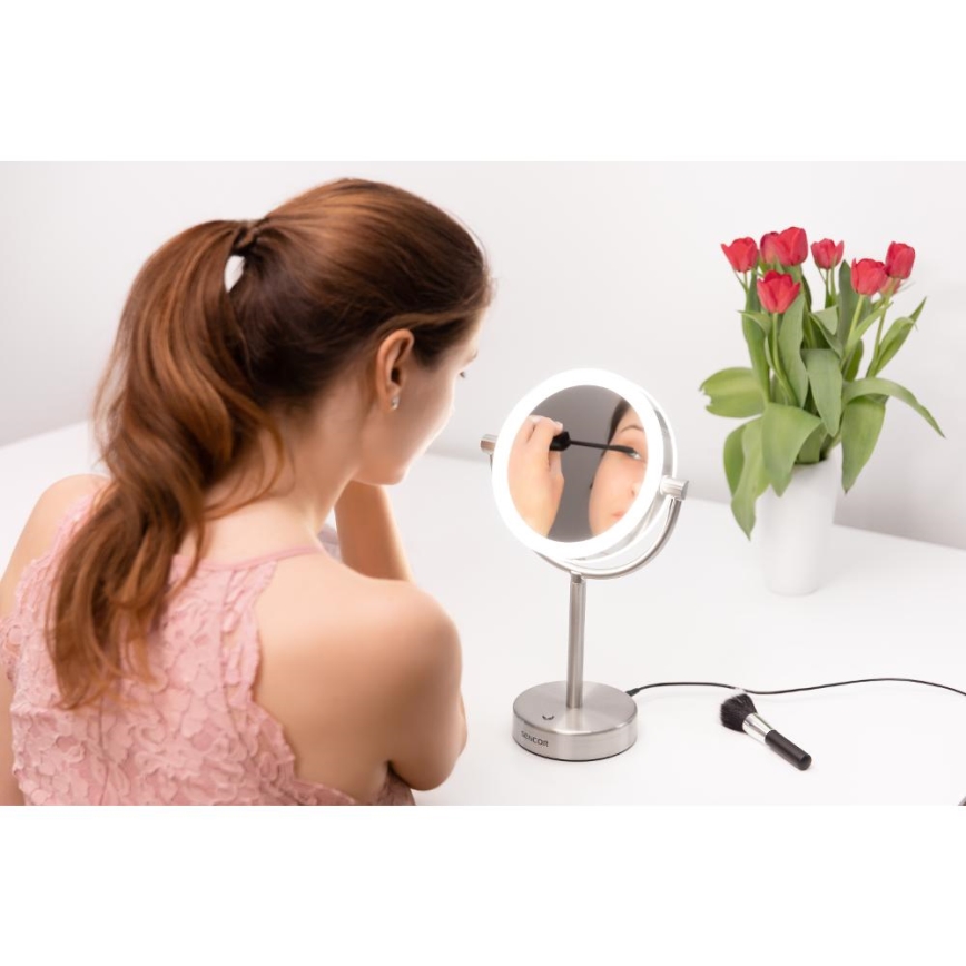 Sencor - Espejo cosmético con retroiluminación LED LED/5W/230V acero inoxidable