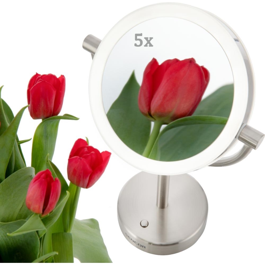 Sencor - Espejo cosmético con retroiluminación LED LED/5W/230V acero inoxidable