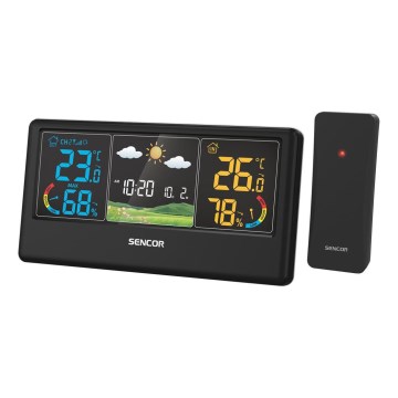 Sencor - Estación meteorológica con pantalla LCD a color 3xAAA + 2xAA negra