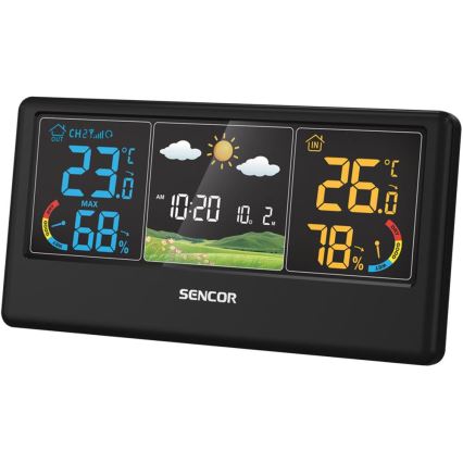 Sencor - Estación meteorológica con pantalla LCD a color 3xAAA + 2xAA negra