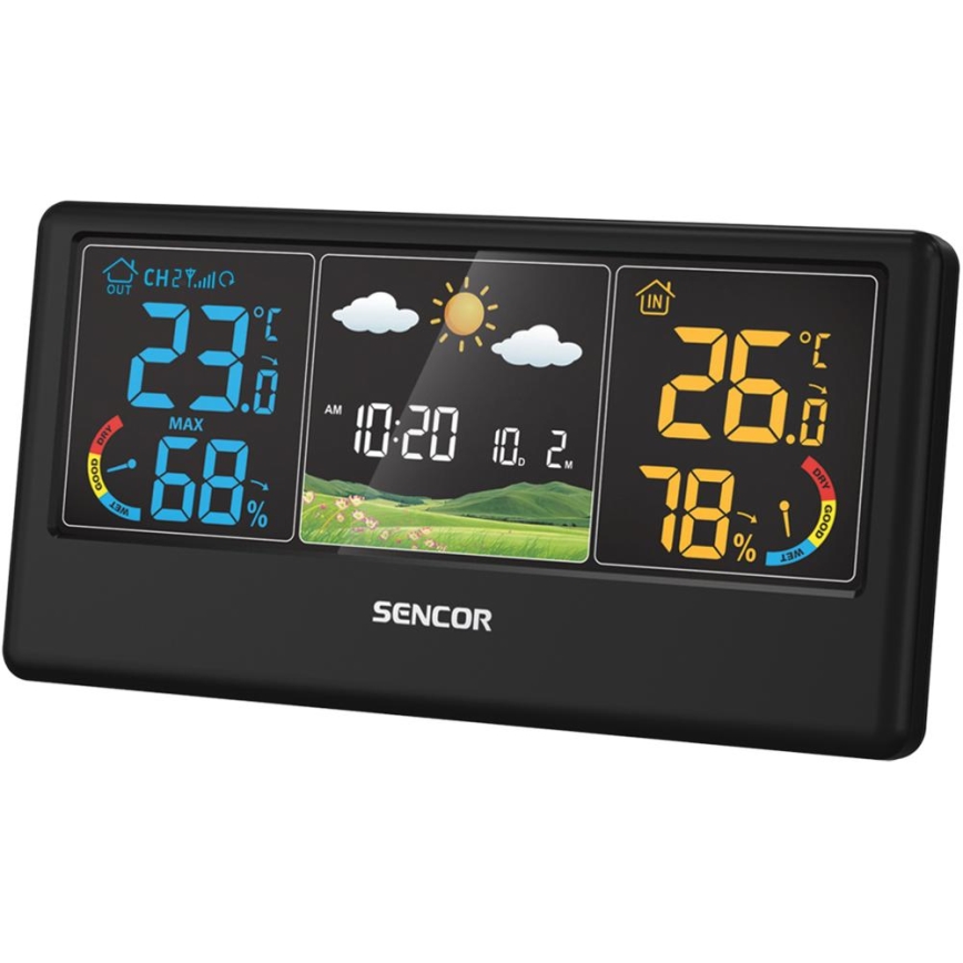 Sencor - Estación meteorológica con pantalla LCD a color 3xAAA + 2xAA negra