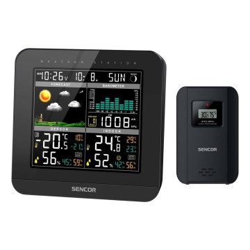 Sencor - Estacion meteorologica Con pantalla LCD a color y despertador 3xAAA + 2x AA negro