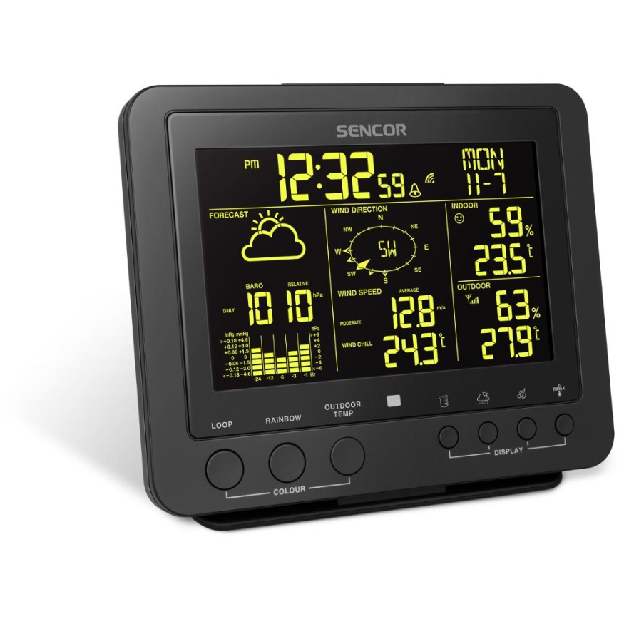 Sencor - Estación meteorológica profesional con pantalla LCD a color 5V/1xCR2032 + 3xAA