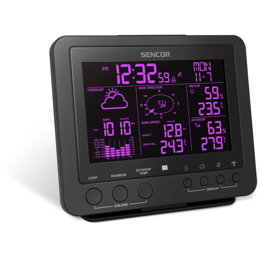 Sencor - Estación meteorológica profesional con pantalla LCD a color 5V/1xCR2032 + 3xAA