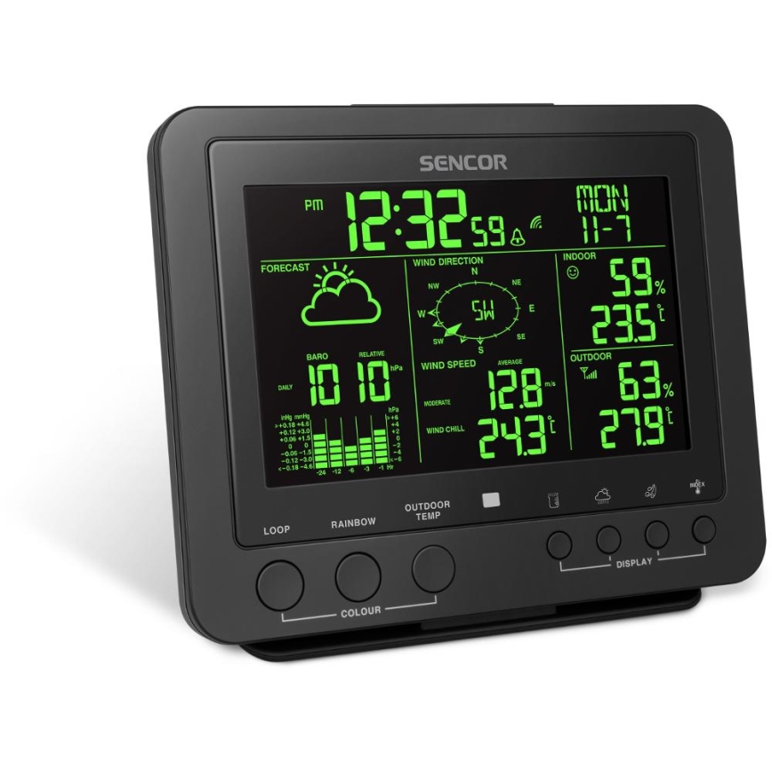 Sencor - Estación meteorológica profesional con pantalla LCD a color 5V/1xCR2032 + 3xAA