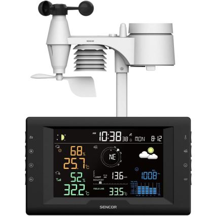 Sencor - Estación meteorológica profesional con pantalla LCD en color y despertador 5V/1xCR2032 + 3xAA