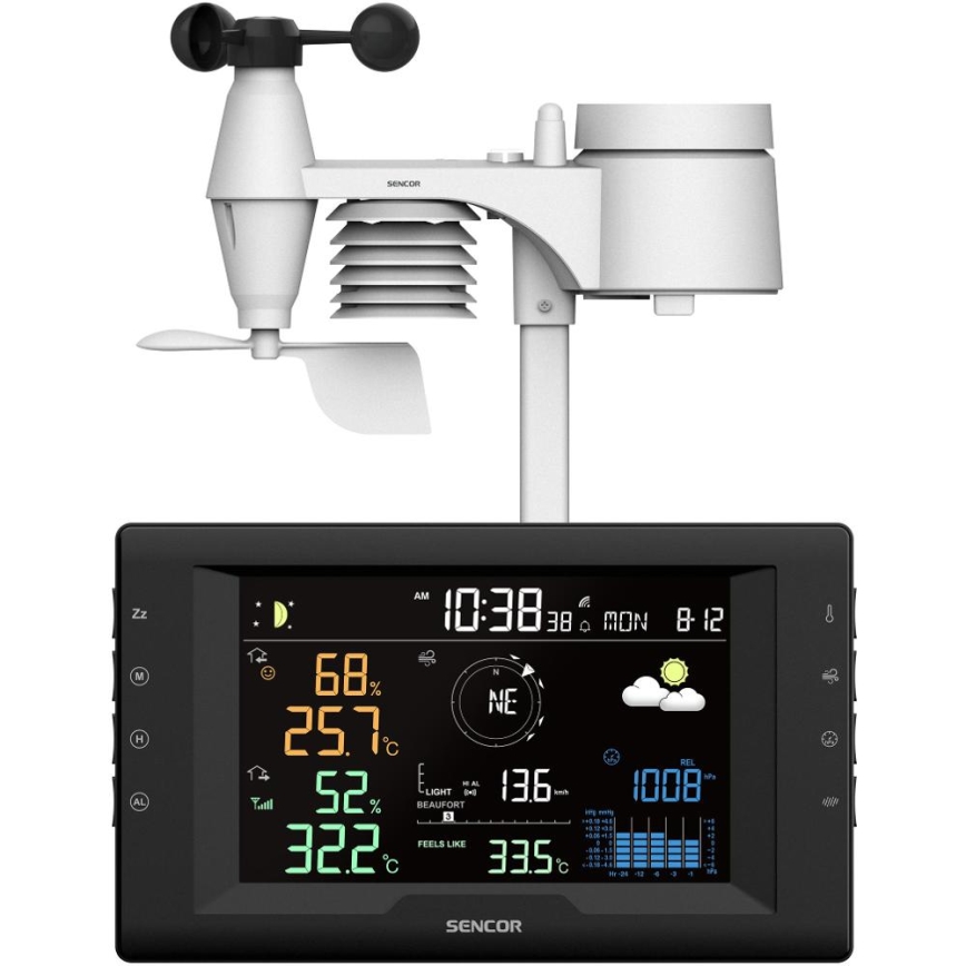 Sencor - Estación meteorológica profesional con pantalla LCD en color y despertador 5V/1xCR2032 + 3xAA