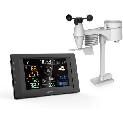 Sencor - Estación meteorológica profesional con pantalla LCD en color y despertador 5V/1xCR2032 + 3xAA
