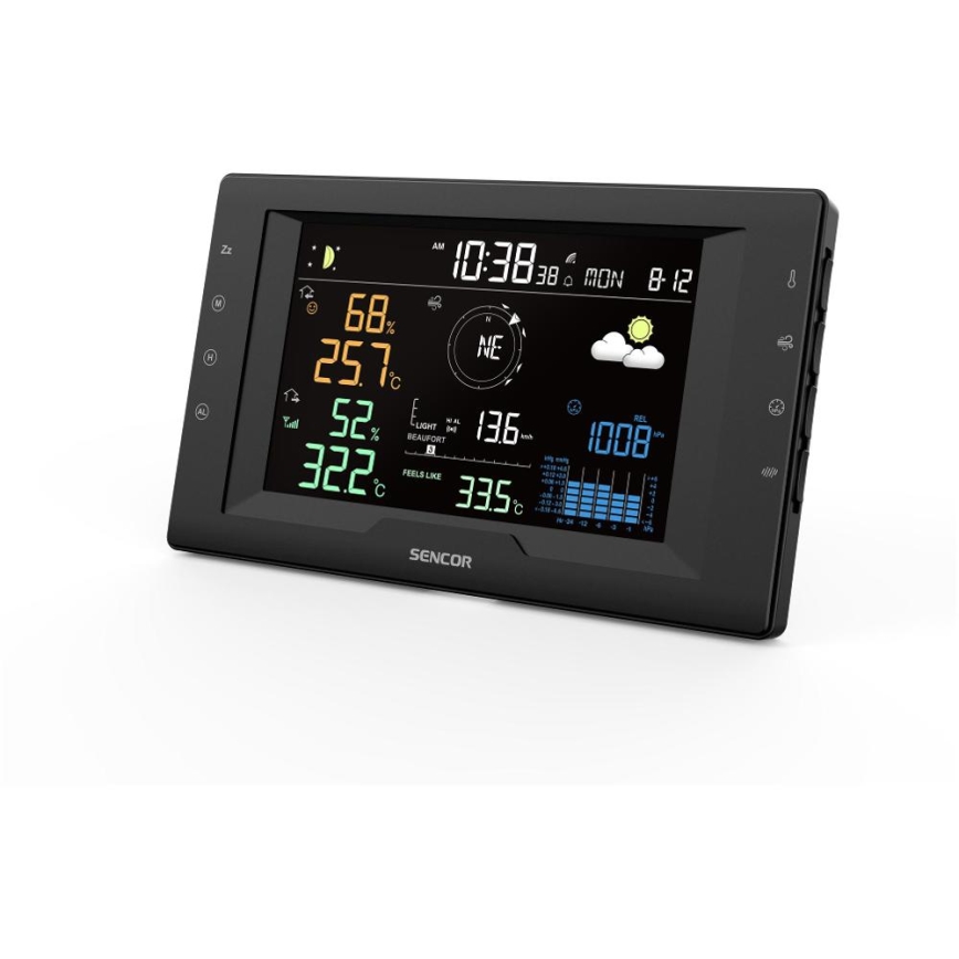 Sencor - Estación meteorológica profesional con pantalla LCD en color y despertador 5V/1xCR2032 + 3xAA