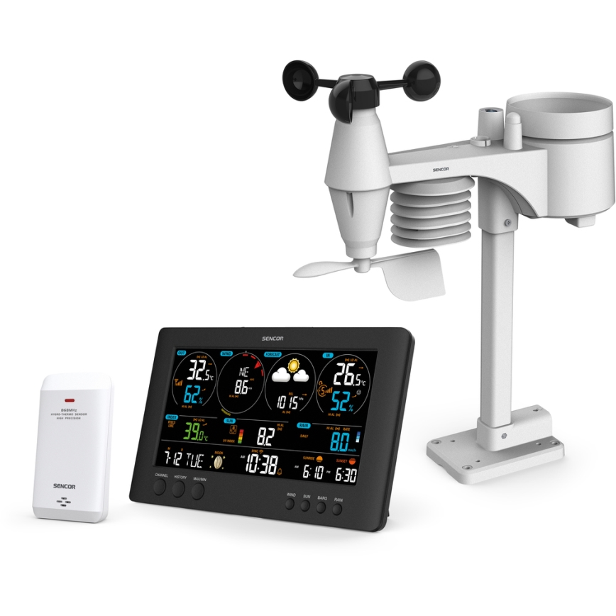 Sencor - Estación meteorológica Profesional con pantalla LCD a color 5V/1xCR2032 + 3xAA Wi-Fi