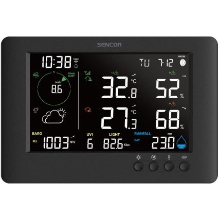 Sencor - Estación meteorológica profesional con pantalla LCD a color y despertador 5V/1xCR2032 + 3xAA Wi-Fi