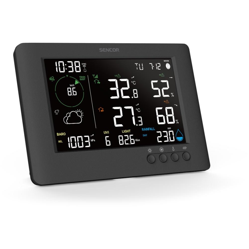 Sencor - Estación meteorológica profesional con pantalla LCD a color y despertador 5V/1xCR2032 + 3xAA Wi-Fi