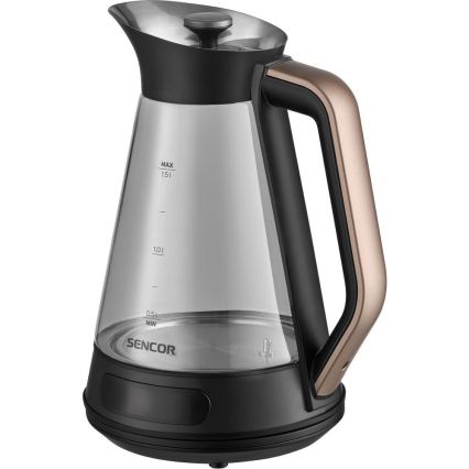 Sencor - Hervidor eléctrico con control de temperatura, 1,5 l, 2150 W/230 V, negro/oro rosa