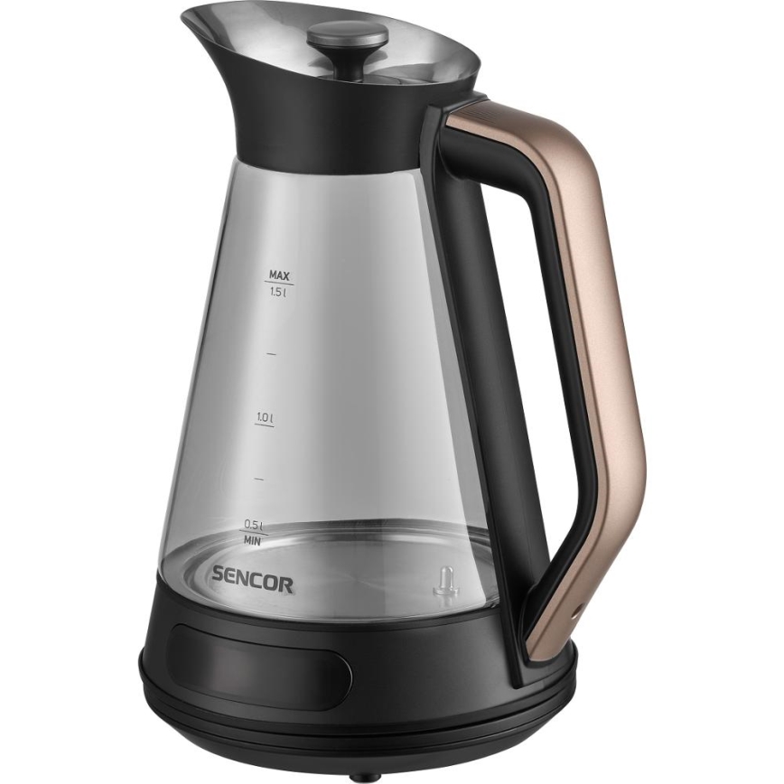 Sencor - Hervidor eléctrico con control de temperatura, 1,5 l, 2150 W/230 V, negro/oro rosa
