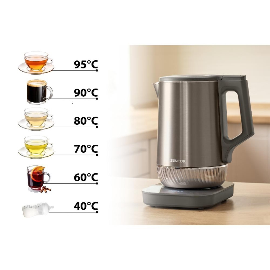 Sencor - Hervidor eléctrico con control de temperatura 1,7 l 1800W/230V acero inoxidable