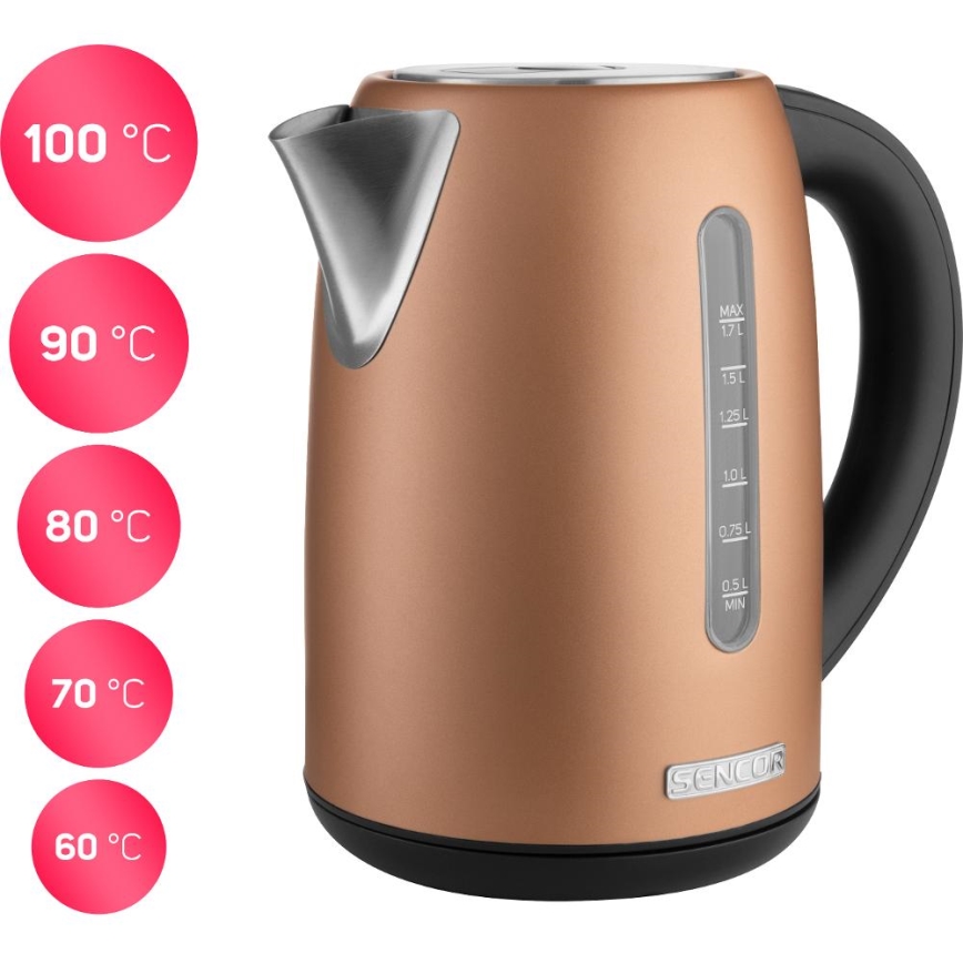 Sencor - Hervidor eléctrico con control de temperatura 1,7 l 2150 W/230 V acabado cobre