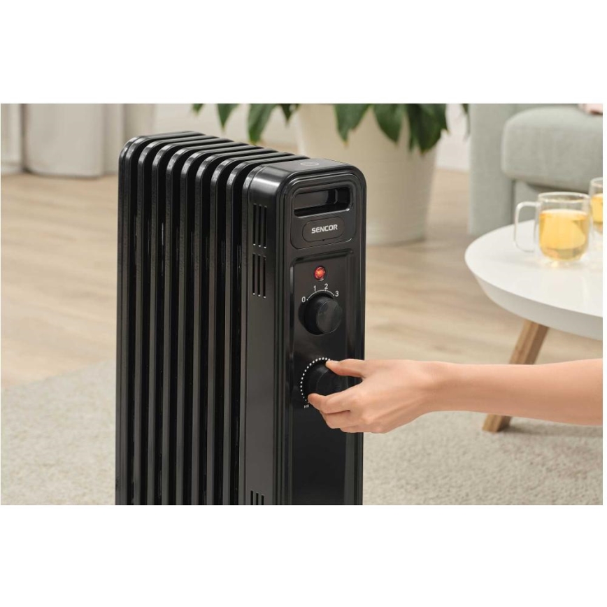 Sencor - Radiador de aceite con 9 secciones 800/1200/2000W/230V negro