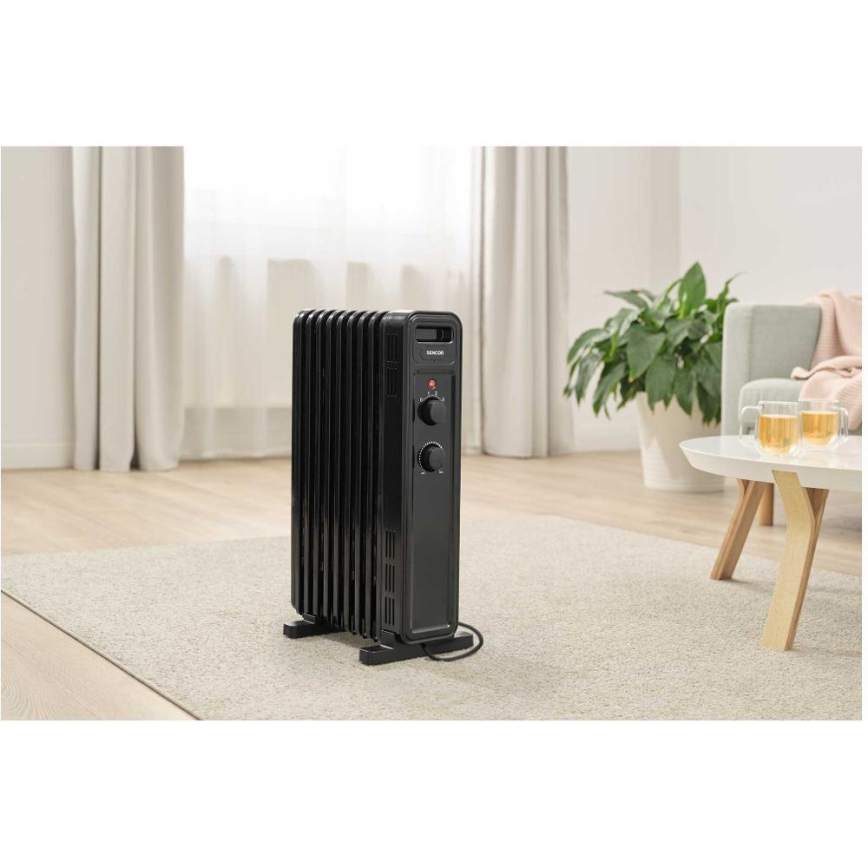 Sencor - Radiador de aceite con 9 secciones 800/1200/2000W/230V negro