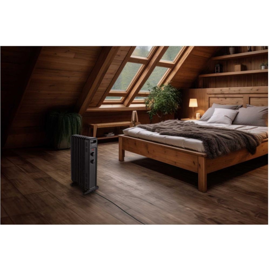 Sencor - Radiador de aceite con 9 secciones 800/1200/2000W/230V negro