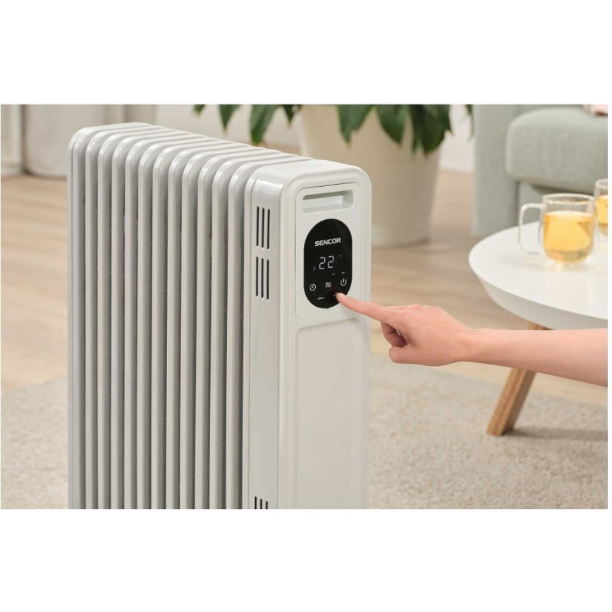 Sencor - Radiador de aceite con 13 elementos 1000/2500W/230V blanco + mando a distancia
