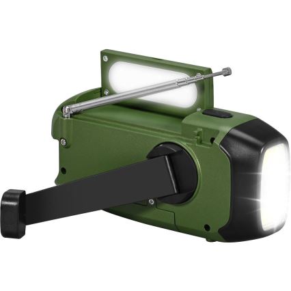 Sencor - Radio de camping con manivela, panel solar y linterna LED 5V/2000 mAh IPX4 verde