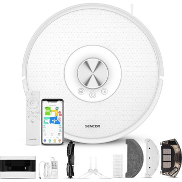 Sencor - Robot aspirador con mopa 2 en 1 50W/5000 mAh Wi-Fi blanco + control remoto