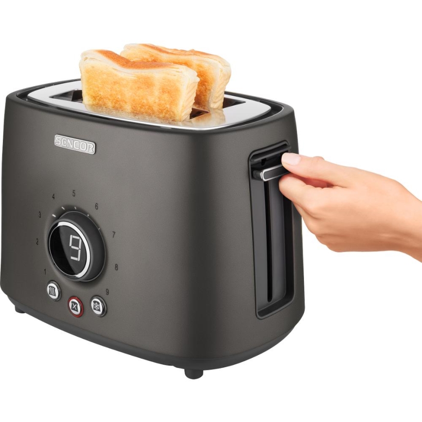 Sencor - Tostadora con dos ranuras y rejilla para calentar 1000W/230V antracita