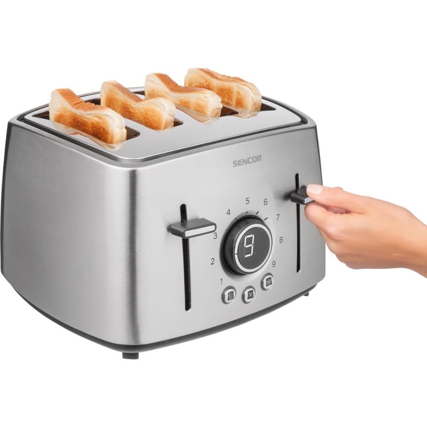 Sencor - Tostadora de cuatro ranuras 1600W/230V cromo mate