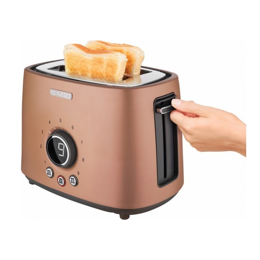 Sencor - Tostadora de dos ranuras con rejilla para calentar, 1000W/230V, color cobre