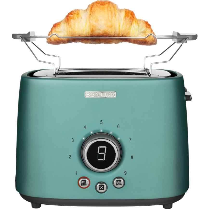 Sencor - Tostadora de dos ranuras con rejilla para calentar 1000W/230V color menta