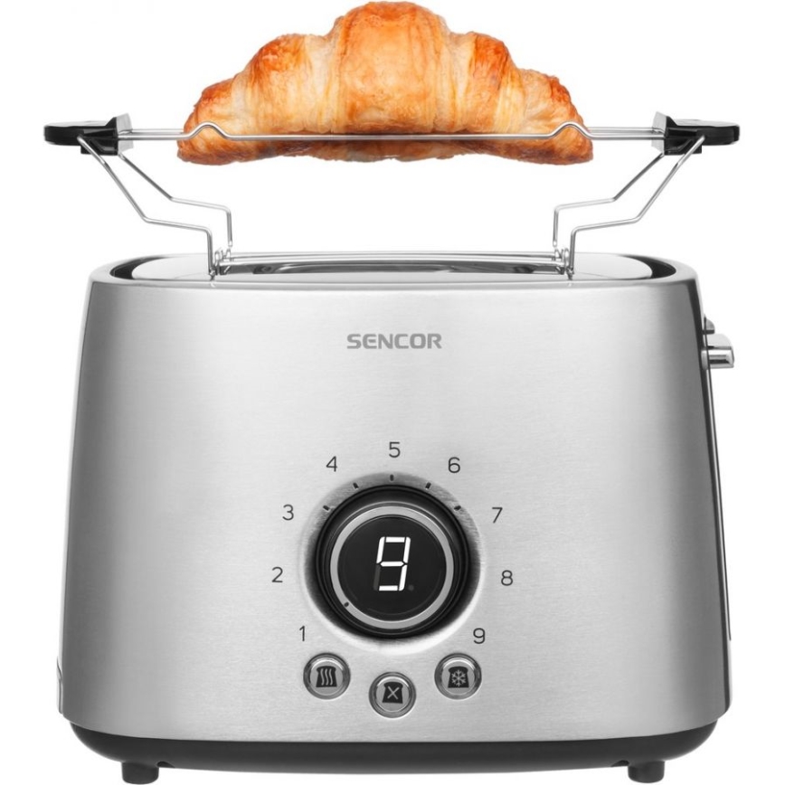 Sencor - Tostadora de dos ranuras con rejilla para calentar 1000W/230V, plata