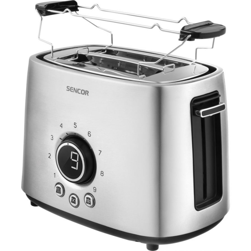 Sencor - Tostadora de dos ranuras con rejilla para calentar 1000W/230V, plata