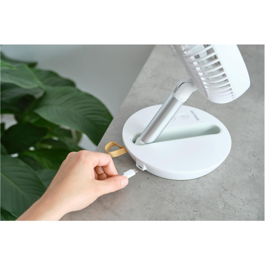 Sencor - Ventilador de sobremesa recargable 5W/5V 4000 mAh blanco