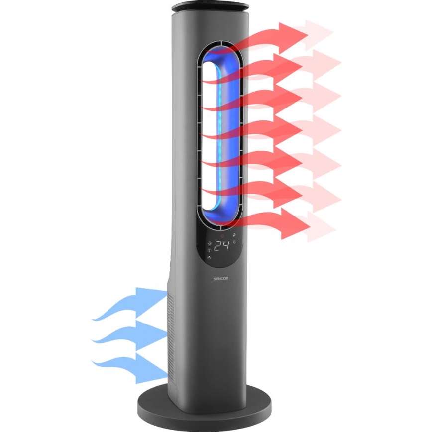 Sencor - Ventilador de torre sin aspas con calefactor cerámico 1200/2000W/230V antracita + mando a distancia