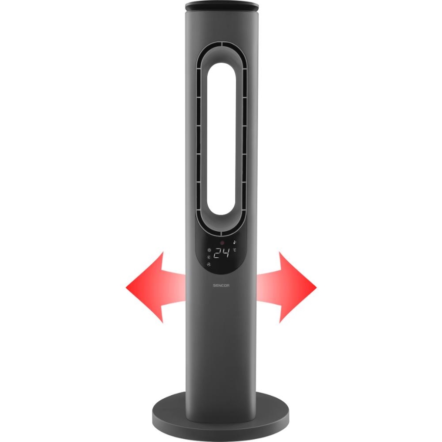 Sencor - Ventilador de torre sin aspas con calefactor cerámico 1200/2000W/230V antracita + mando a distancia