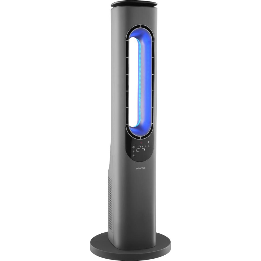 Sencor - Ventilador de torre sin aspas con calefactor cerámico 1200/2000W/230V antracita + mando a distancia